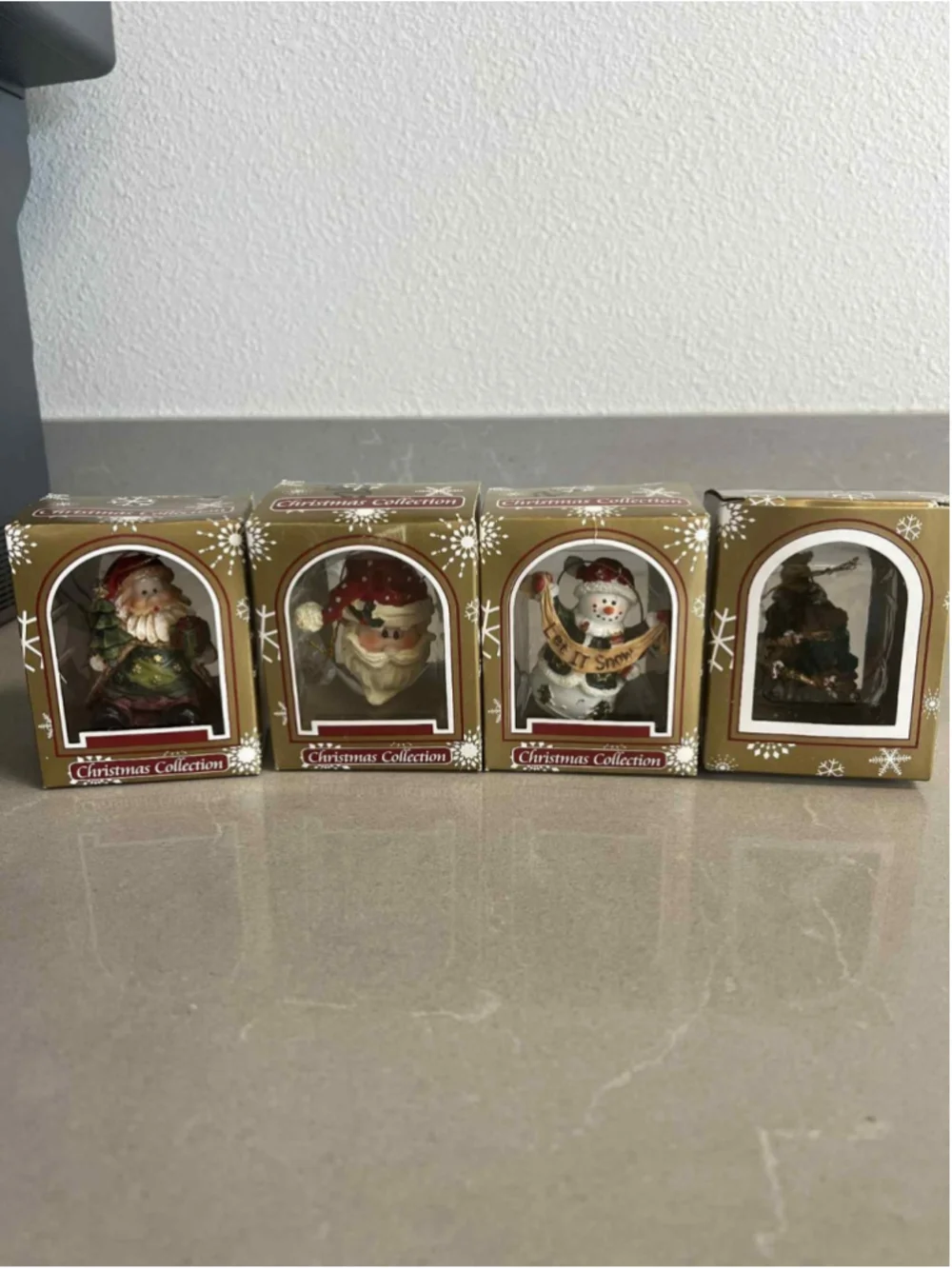 Set of 4 Christmas Collection Ornaments Santa Snowman Holiday Tree New in Box